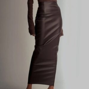 Dark Brown Leather Long Skirt