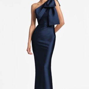 Navy Blue One Shoulder Long Dress